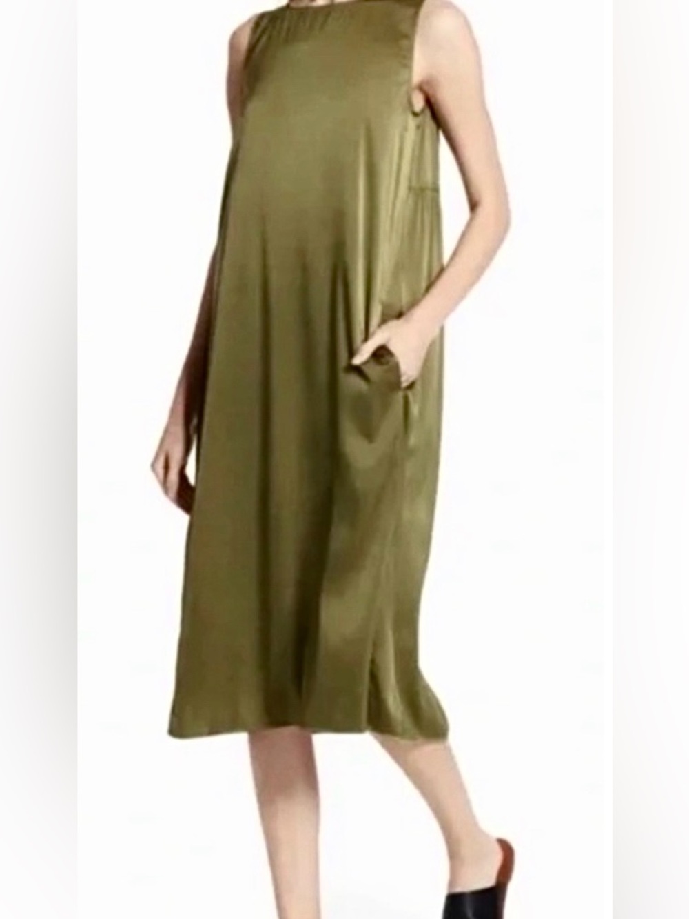 Silk Bateau Dress in Olive by Eileen Fisher Women’s XS